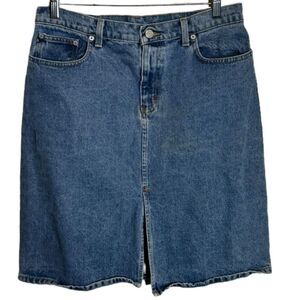 Ralph Lauren Classic Blue Denim Midi Skirt with Center Slit
